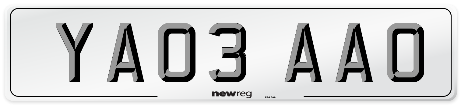 YA03 AAO Number Plate from New Reg